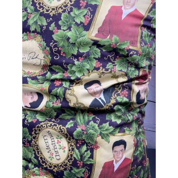 Vtg Handmade Home Decor Accent Pillow 32x22” Elvis Christmas Theme Print Fabric - Picture 2 of 5